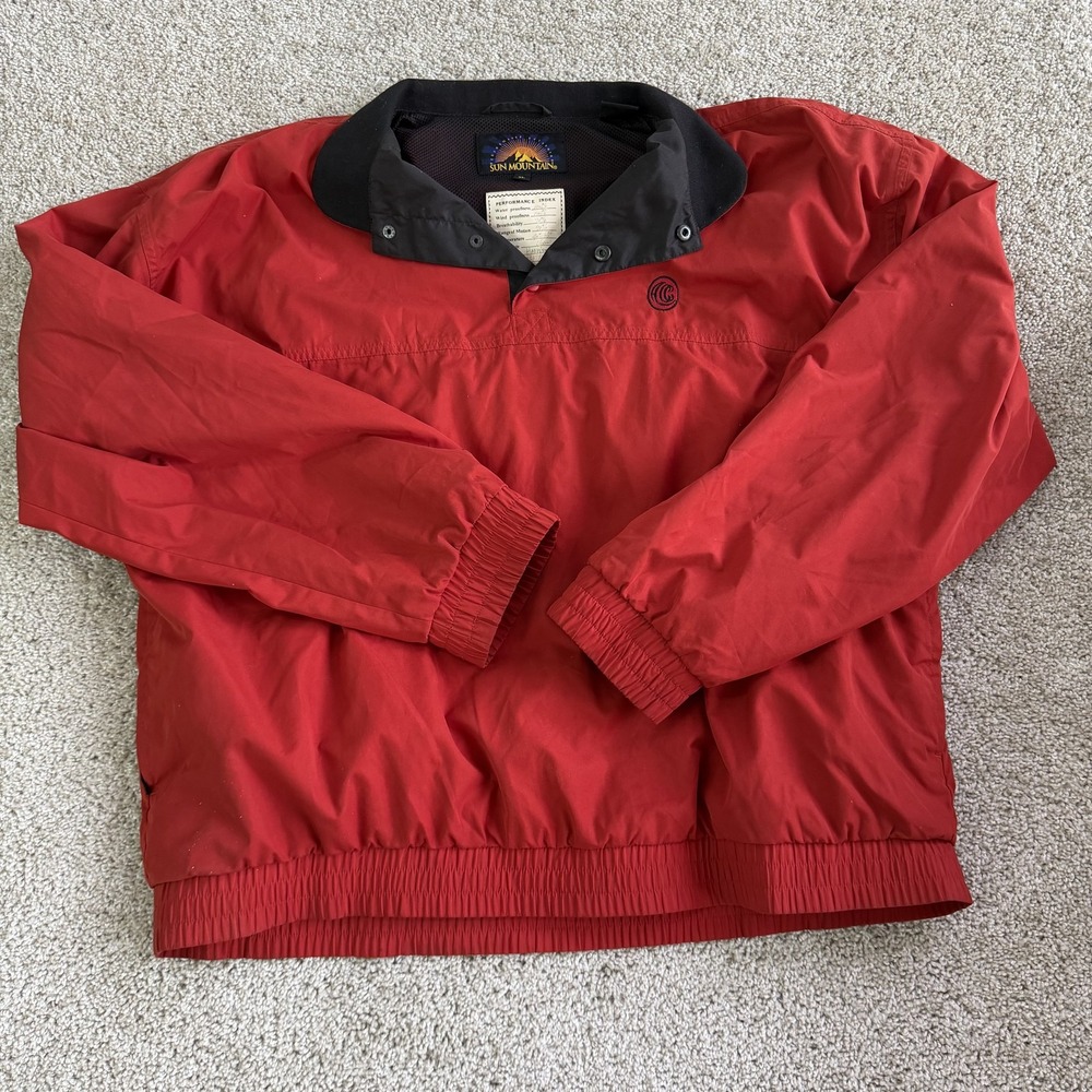 Vintage Sun Mountain Windbreaker Jacket Mens XL Red Pullover Lined Golf